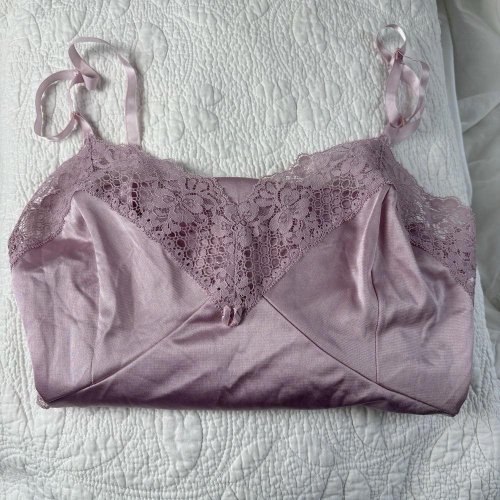 Vintage Pink Nylon Full Slip Lace Bodice Antron III Size 36 Romantic - Picture 12 of 12
